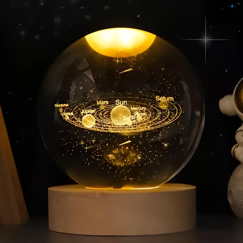 3D Solar System Crystal Ball 60Mm Moon Crystal Gift with Laser Engraved Model and Galaxy Crystal Sphere for Physics Lovers and Space Models
