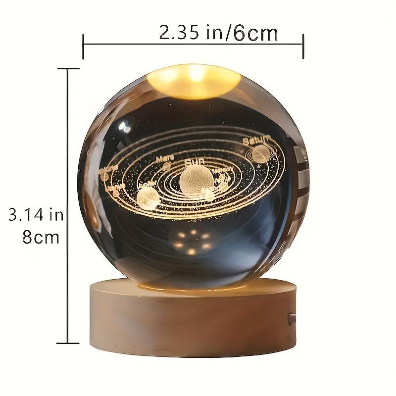3D Solar System Crystal Ball 60Mm Moon Crystal Gift with Laser Engraved Model and Galaxy Crystal Sphere for Physics Lovers and Space Models