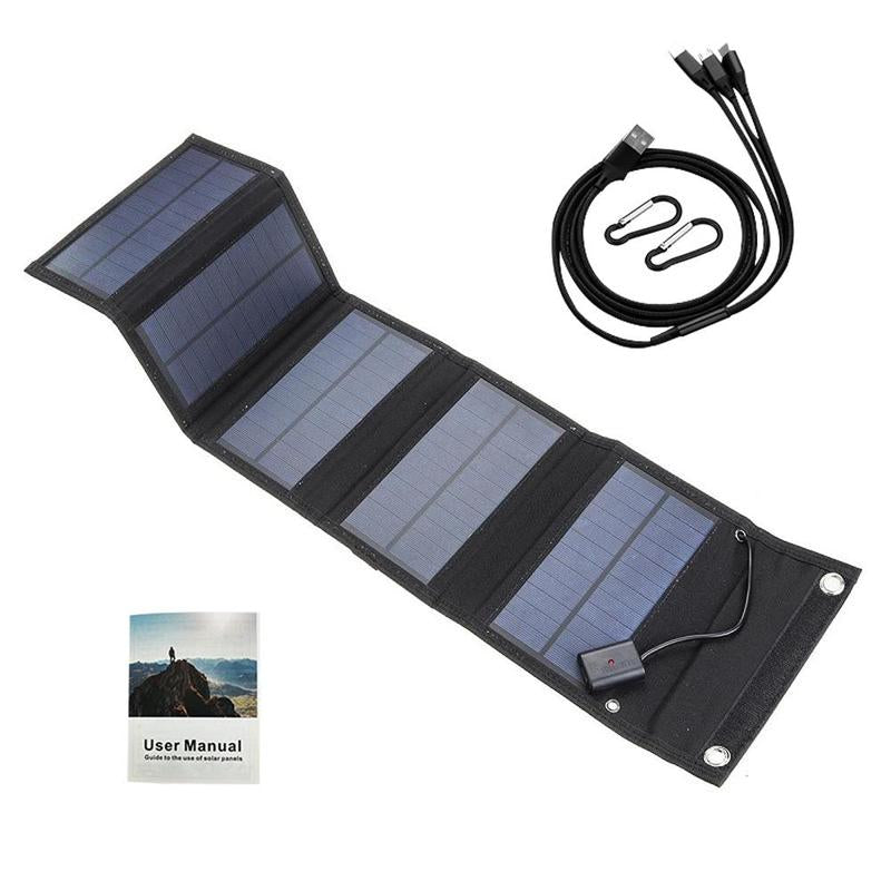 Foldable Portable Solar Panels, 1 Count Folding Solar Panel with USB 24V Charger & 2 Counts Carabiner, Outdoor Waterproof Solar Panel, Outdoor Charger, Solar Power Charger, Solar Power System