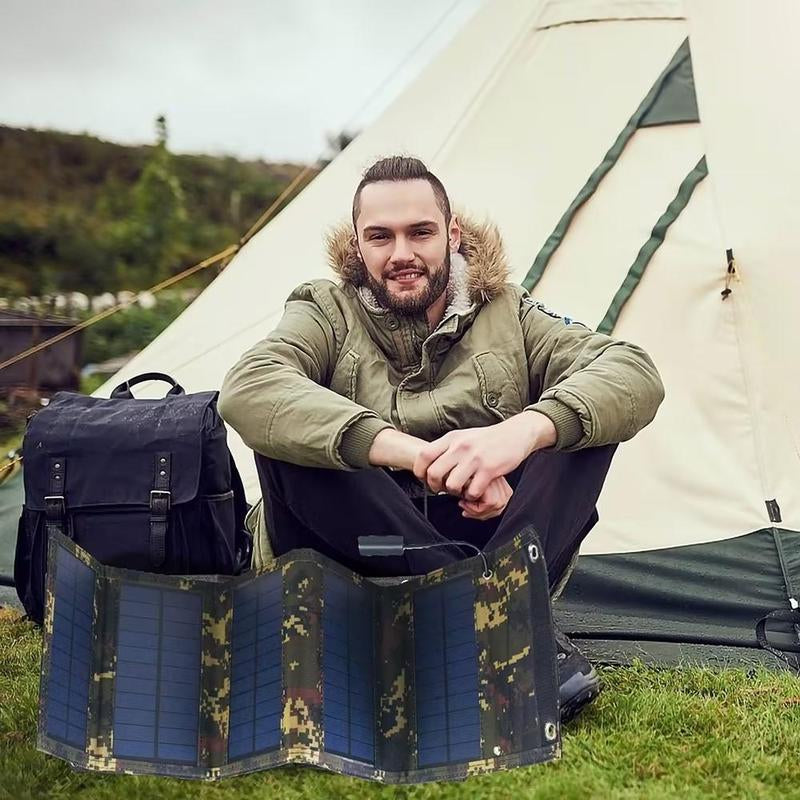 Foldable Portable Solar Panels, 1 Count Folding Solar Panel with USB 24V Charger & 2 Counts Carabiner, Outdoor Waterproof Solar Panel, Outdoor Charger, Solar Power Charger, Solar Power System