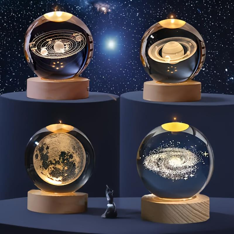 3D Solar System Crystal Ball 60Mm Moon Crystal Gift with Laser Engraved Model and Galaxy Crystal Sphere for Physics Lovers and Space Models