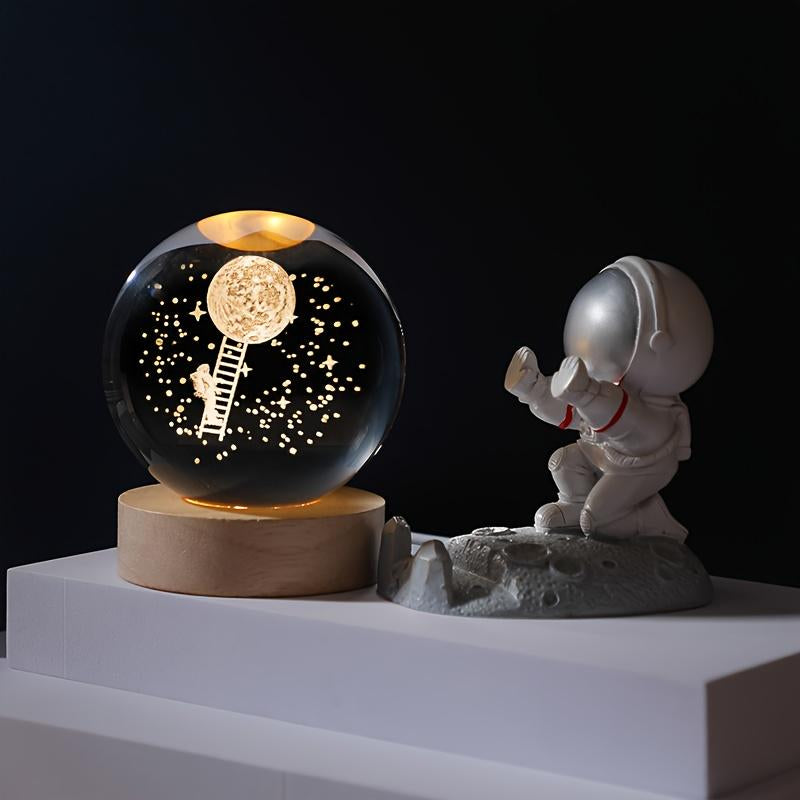 3D Solar System Crystal Ball 60Mm Moon Crystal Gift with Laser Engraved Model and Galaxy Crystal Sphere for Physics Lovers and Space Models