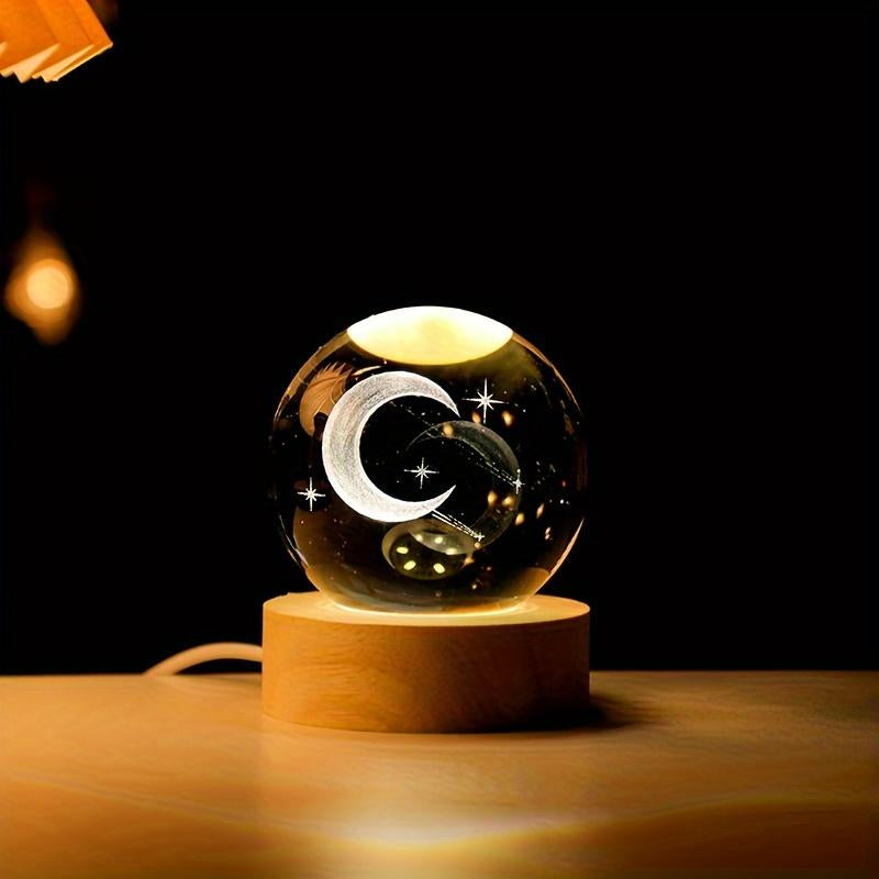 3D Solar System Crystal Ball 60Mm Moon Crystal Gift with Laser Engraved Model and Galaxy Crystal Sphere for Physics Lovers and Space Models